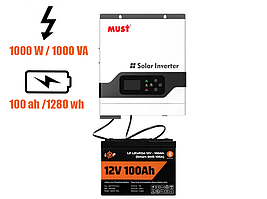 Комплект безперебійного живлення Гібридний інвертор MUST PV18-1012VPM + акумулятор LogicPower 100 Ah lifepo4