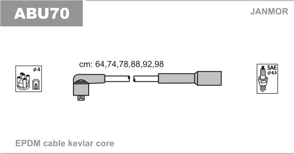 Дроти запалювання JanMor ABU70 для FORD GALAXY 2,8 V6 двиг. AAA, AMY, VW passat VR6, CORRADO 2,9 двиг. ABV, GOLF 2,8 двиг. AAA,