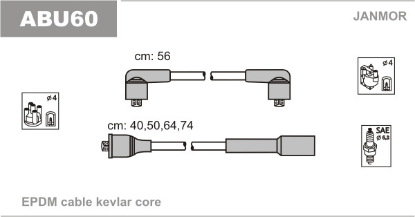 Дроти запалювання JanMor ABU60 для VW GOLF 1,6 двиг. AEK, AFT, AKS, VENTO 1,6 двиг. AEK, AFT