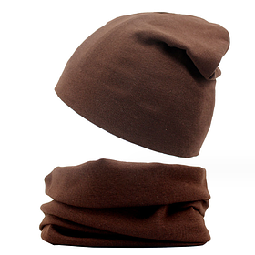 Трикотажний комплект дитячий: шапка + шарф-хомут коричневий