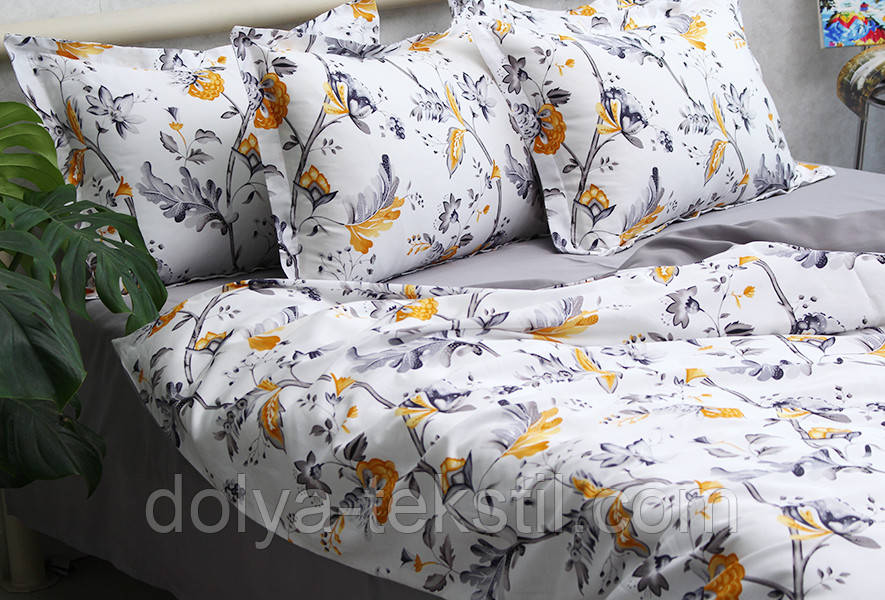 Сатин Преміум 2-спальна постільна білизна з компаньйоном ТМ Prima Teks  PT-025, фото 1