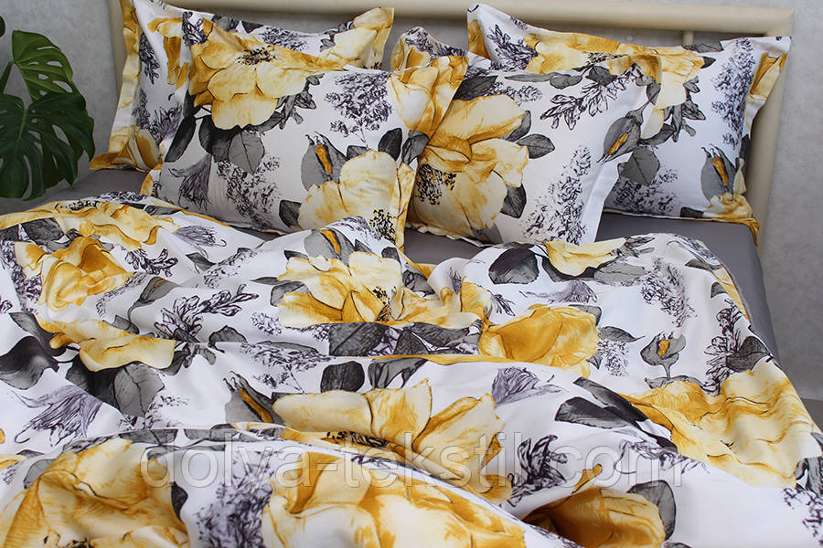 Сатин Преміум 1,5-спальна постільна білизна з компаньйоном ТМ Prima Teks PT-026, фото 1