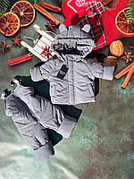 Дитячий зимовий комбінезон із вушками на хлопчика сірий 80-86