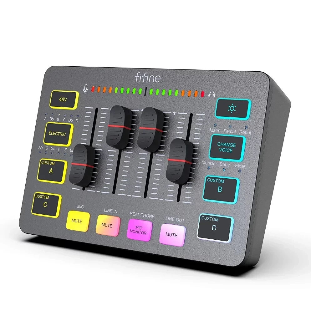 Fifine Ampligame SC3 ігровий аудіокшер з XLR, USB звукова карта — Чорний