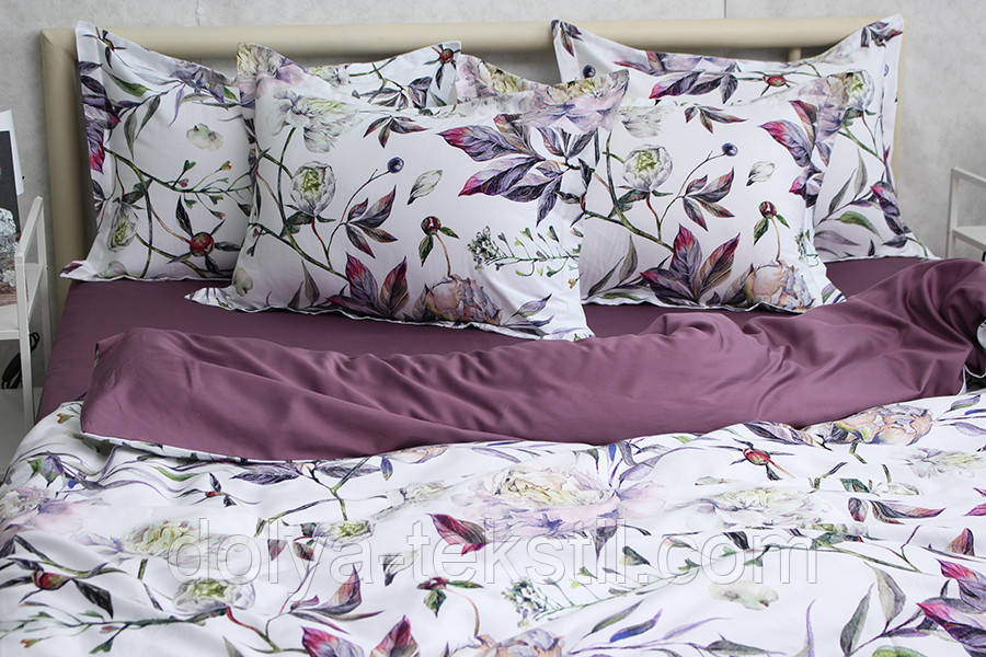 Сатин Преміум 1,5-спальна постільна білизна з компаньйоном ТМ Prima Teks  PT-030, фото 1