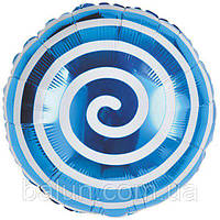 Фольгована кулька круг "Спіралька" синій 18"(45см) 1шт.