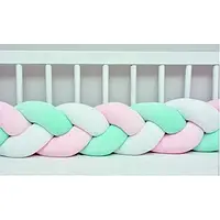 Бортик в кроватку Хатка Косичка Белый-Розовый-Мятный 120 см (одна сторона кроватки)