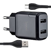 Сетевое зарядное устройство Hoco N7 Speedy dual port charger set Lightning (EU) Black