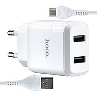 Сетевое зарядное устройство Hoco N7 Speedy dual port charger set Micro (EU) White