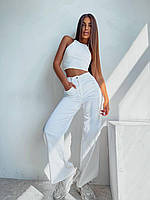 Женские стильные молодежные осень красивые удобные штаны прямого кроя (белый, черный)