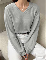 Женский свитер оверсайз, со спущенным рукавом, серый