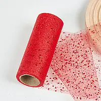 Фатин в рулоне с глиттером и блестками 15 см ширина (1 метр) красный
