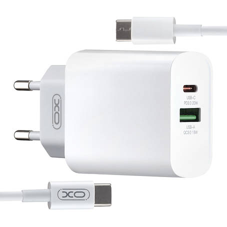 МЗП XO L64 18W FAST EU QC3.0 + PD FAST charger with type C fast cable ( NB124 ) White, фото 1