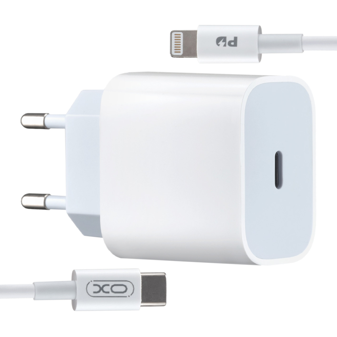МЗП XO L40 EU PD 18W Single port charge whit Lightning cable White