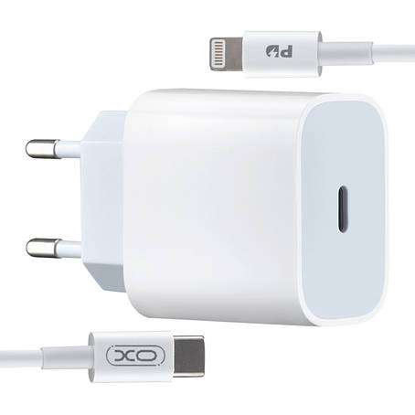 МЗП XO L40 EU PD 18W Single port charge whit Lightning cable White, фото 1