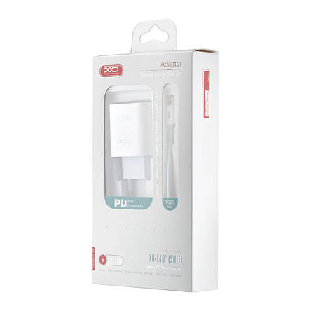 МЗП XO L40 EU PD 18W Single port charge whit Lightning cable White, фото 3