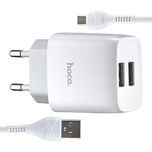 МЗП Hoco C73A Glorious dual port charger set ( Micro ) ( EU ) White, фото 1