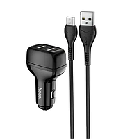 Автомобильное зарядное устройство в прикуриватель HOCO 2USB порта 2.4A + кабель microUSB Black (Z36)