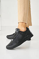 Женские осень/весна/лето черные кроссовки на шнурках. Демисезонные черные кожаные кроссы