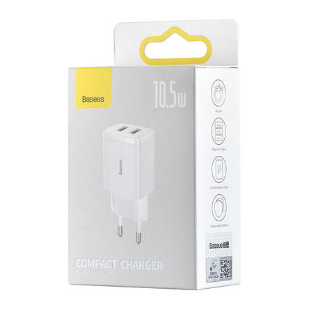МЗП Baseus Compact Charger 2U 10.5W EU White, фото 2