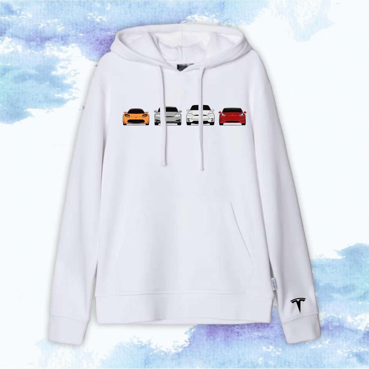 Худи с принтом "Tesla" х4 - Белый - XS, фото 1
