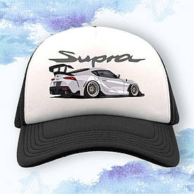 Кепка тракер "Toyota Supra" Серая - Белый