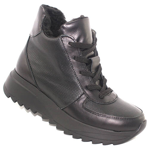 Зимние женские ботинки кроссовки на шнуровке с молнией черного цвета из ...