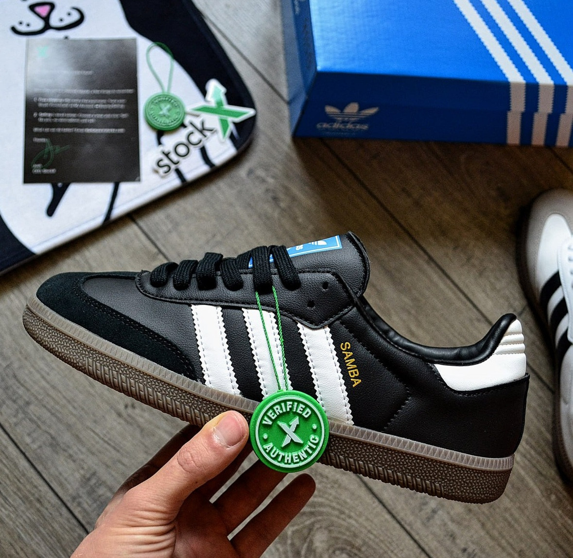 Чоловічі кросівки Адідас самба кеди Adidas Samba осінь-весна шкіряні чорні. Фото в живу. топ