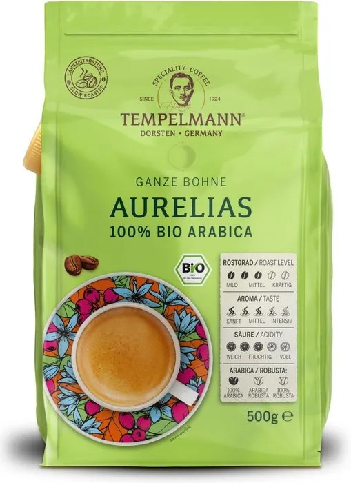 Кава в зернах Tempelmann Aurelias 100% Біо Арабіка 500 грамів, фото 1
