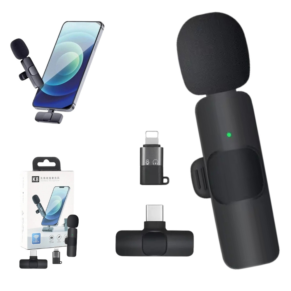 Бездротовий петличний мікрофон К8 з шумопоглинанням для відеозйомки з ресивером iPhone/TypeC, фото 1