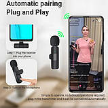 Бездротовий петличний мікрофон К8 з шумопоглинанням для відеозйомки з ресивером iPhone/TypeC, фото 5