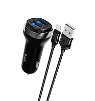 Автомобильное зарядное устройство в прикуриватель HOCO Superior 2USB 2.4A 5V + кабель Lightning Black (Z40)