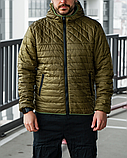 Чоловіча куртка з капюшоном Хот, хакі осіння / весняна куртка ромбиком зелена, фото 4