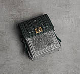 Шкіряна сумка ручної роботи з тисненим орнаментом, шкіряна сумка-барсетка через плече, фото 2