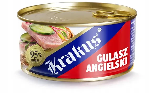 Мясная консерва Гуляш свинной английский Krakus, 300г (Польша), 95% мяса, жестяная банка - фото 1 - id-p1933688062