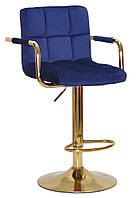 Барний стілець із підлокітниками з регульованою висотою Arno Bar GD-Base оксамит на золотій базі, фото 2