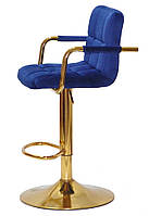 Барний стілець із підлокітниками з регульованою висотою Arno Bar GD-Base оксамит на золотій базі, фото 3
