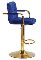 Барний стілець із підлокітниками з регульованою висотою Arno Bar GD-Base оксамит на золотій базі, фото 4