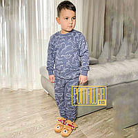 116 5-6 лет (64) тёплая зимняя байковая детская пижама для мальчика на байке с начёсом флисом 8005 Серый А