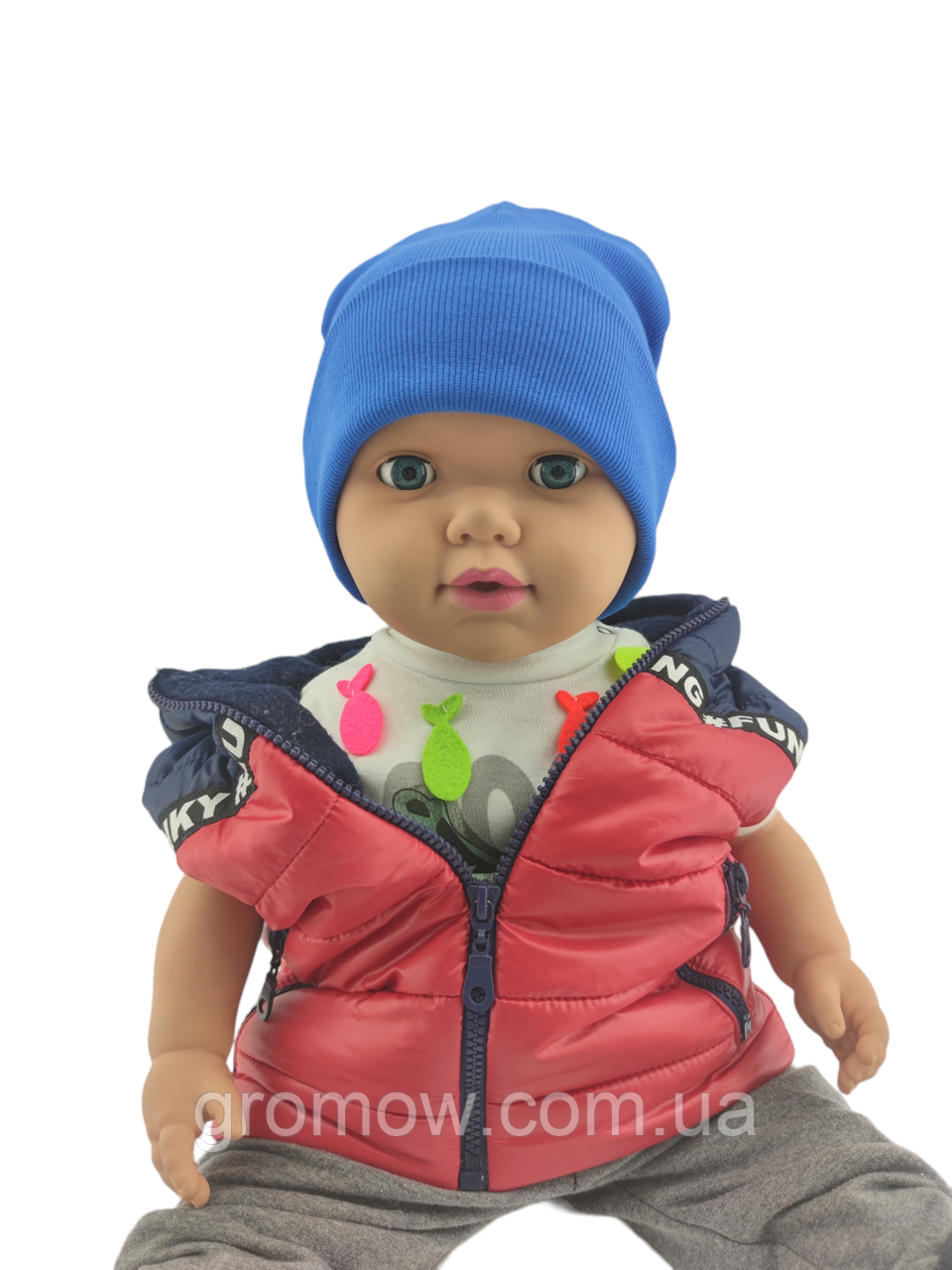 Шапка дитяча трикотажна подвійна демісезонна дитячі головні убори синій (ШД395), фото 1