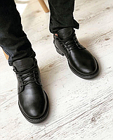 Зимние ботинки чёрные Crown ДЕМИ 206-ч кожа байка