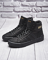 Чоловічі теплі зимові стильні черевики з натуральної шкіри та хутра Adidas чёрные В-62