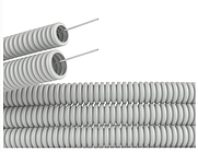Труба ПВХ гнучка гофр. д. 32мм, легка з протяжкою, колір сірий ДКС 91932