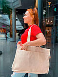 Обємний горизонтальний шопер з двома кишенями зовні з саржі без друку  Розмір: 50cм х 35см х 14см, фото 6