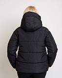 Куртка жіноча чорна осіння коротка з капюшоном великого розміру 50, фото 4