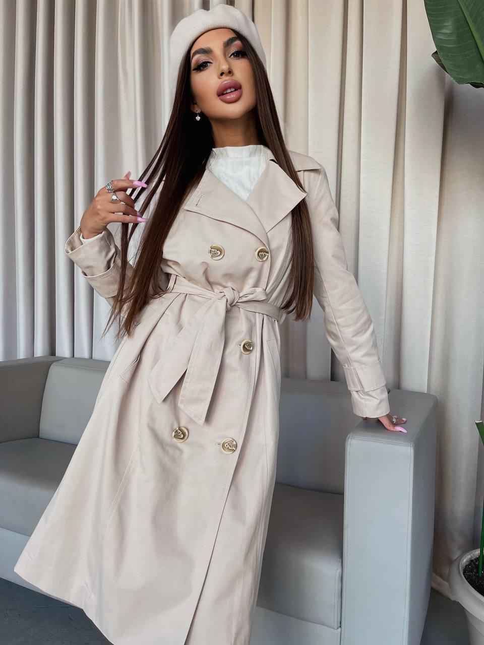 Тренч плащ-котон двобортний жіночий із поясом, фото 1