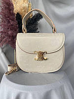 Женская сумка через плечо бежевая Celine кожаная сумочка селин