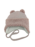 Дитяча в'язана шапка тепла з флісом на зав'язках дитячі головні убори рожевий (ШДТ288), фото 2