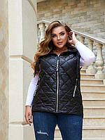 Жіноча демісезонна коротка жилетка-безрукавка з капюшоном великих розмірів (р.48-58). Арт-1813/9
