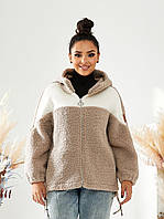 Стильна жіноча куртка/шубка. Підкладка, капюшон, блискавка, кишені. Довжина 70 см.Р-ри:50 -54 Кольори5 Чорний + білий